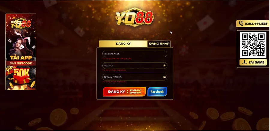 Điền thông tin đăng ký tài khoản tại cổng game Yo88